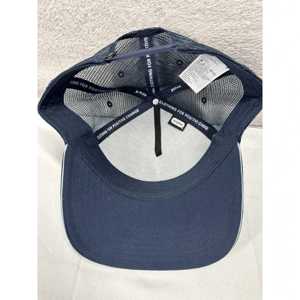 prAna Journeyman Trucker Hat Navy Blue Floral Batik Mesh Snapback Cap